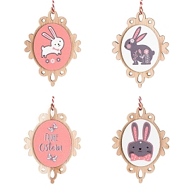 Easter Theme Wood Oval with Rabbit Pendant Decoration, for Home Party Hanging Decoration