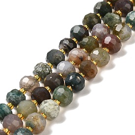 Natural Indian Agate Beads Strands, with Seed Beads, Faceted Rondelle