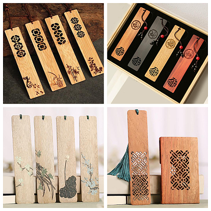 BENECREAT 24Pcs Blank Bamboo Bookmark, Unfinished Wood Hanging Tags, for Engraving, Painting, Rectangle