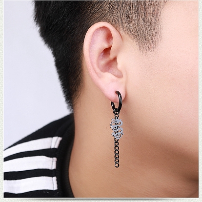 304 Stainless Steel Dragon with Tassel Dangle Clip-on Earrings, Long Drop Earrings for Non Piercing Ear Jewelry