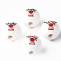 Painted Natural Wood Beads, Christmas Style, Round with Elk