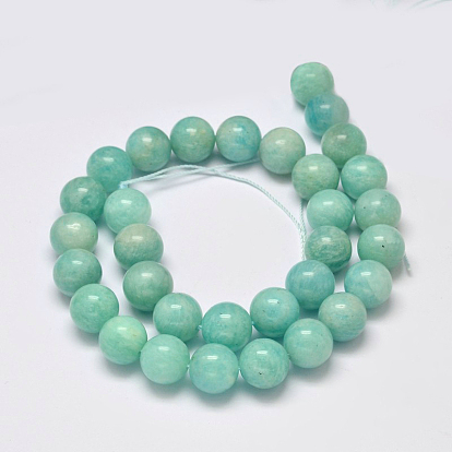 Natural Gemstone Beads Strands, Round, Amazonite, Grade A