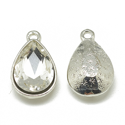 Alloy Glass Pendants, Faceted, Drop, Platinum