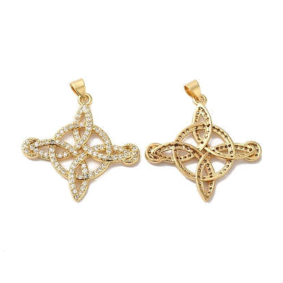Rack Plating Brass Pave Cubic Zirconia Pendants, Lead Free & Cadmium Free, Real 18K Gold Plated, Long-Lasting Plated, Rhombus Charm