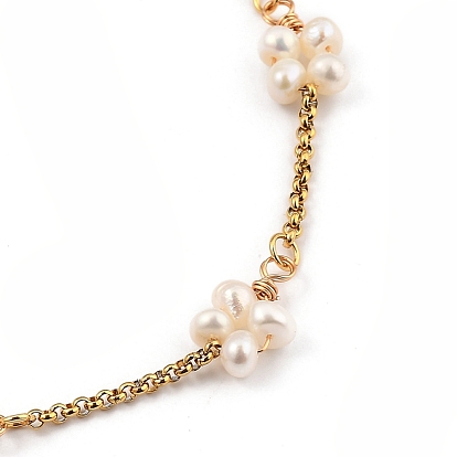 Ensembles de bijoux bracelets et colliers de perles, avec des perles de culture d'eau douce naturelles, 304 chaînes rolo en acier inoxydable et fermoirs à ressort en laiton