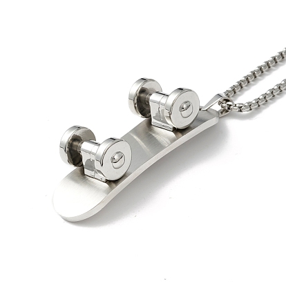 304 Stainless Steel Skateboard with Word Skate Spirit Pendant Necklace, Punk Hip-Hop Jewelry for Women Men