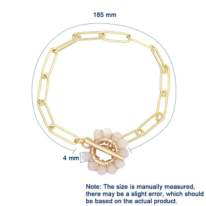 Bracelets de chaîne de trombone en laiton, avec des perles de pierres précieuses naturelles et 304 fermoirs à bascule en acier inoxydable, réel 18 k plaqué or