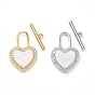 Brass Micro Pave Clear Cubic Zirconia with Shell Toggle Clasps, Heart Lock