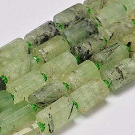 Faceted Column Natural Prehnite Bead Strands, 14x10mm, Hole: 1mm, about 22pcs/strand, 15.5 inch