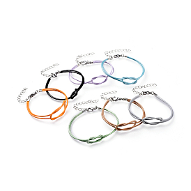 Korean Waxed Polyester Cord Bracelets, with Iron Extender Chain and 304 Stainless Steel Lobster Claw Clasps