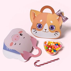 Boîte d'emballage de bonbons en papier, boîte de cadeau de fête de mariage, avec une poignée, motif chat/cochon