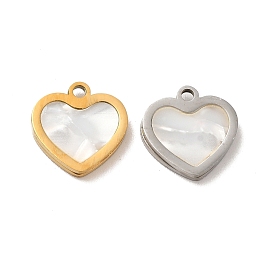 Ion Plating(IP) 304 Stainless Steel Heart Charms, with Shell