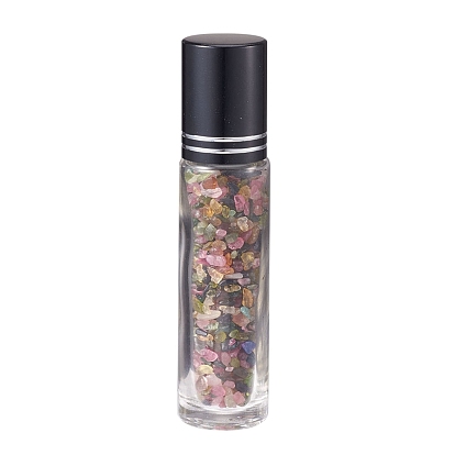 Glass Roller Ball Bottles, Essential Oil Refillable Bottle, with Gemstone Chip Beads, for Personal Care