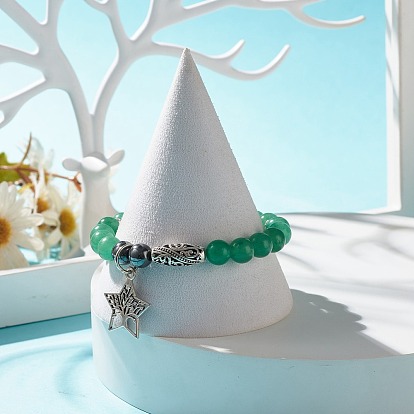 Gemstone & Synthetic Hematite Stretch Bracelet with Star Charm, Gemstone Jewelry for Women