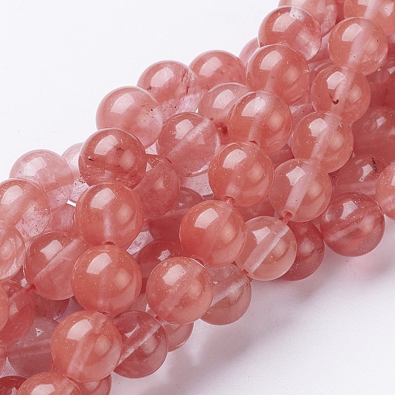 Perles de verre de quartz cerise brins, ronde