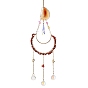 Moon Metal & Natural Red Jasper Chip Pendant Decorations, Hanging Suncatchers, with Glass Teardrop Charm and Agate Link, for Home Car Decorations