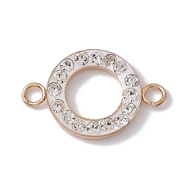 Polymer Clay Crystal Rhinestone Connector Charms, with 304 Stainless Steel Findings, Flat Round