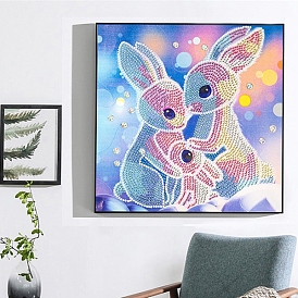 DIY Square Rabbit Theme Diamond Painting Kits, Including Canvas, Resin Rhinestones, Diamond Sticky Pen, Tray Plate and Glue Clay, Rabbit Family