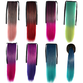 Colorful Ombre Hair Extensions with Tie-Dye Ponytail Holder for Women's Straight Long Hair