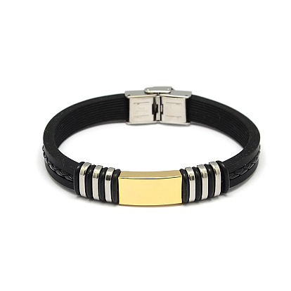 Unisex Casual Style Leather Cord Bracelets, with Stainless Steel Findings and Watch Band Clasps, 220x9x4mm