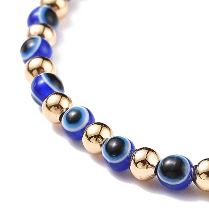 Resin Evil Eye Round Beaded Stretch Bracelet with Brass Beads for Women