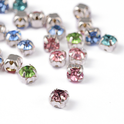 Cose en el rhinestone, califica un diamante de imitación de vidrio, con ajustes de puntas de latón, accesorios de prendas de vestir, color plateado color metal plateado
