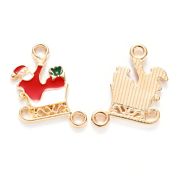 Alloy Enamel Links Connectors, for Christmas, Father Christmas with Sledge, Light Gold