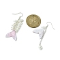 Resin Mermaid Tail Asymmetrical Earrings, Shell Pearl Dangle Earrings with Brass Earring Pins