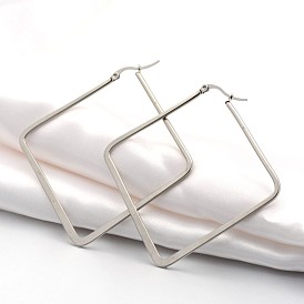 304 Stainless Steel Angular Hoop Earrings, Hypoallergenic Earrings, Rhombus