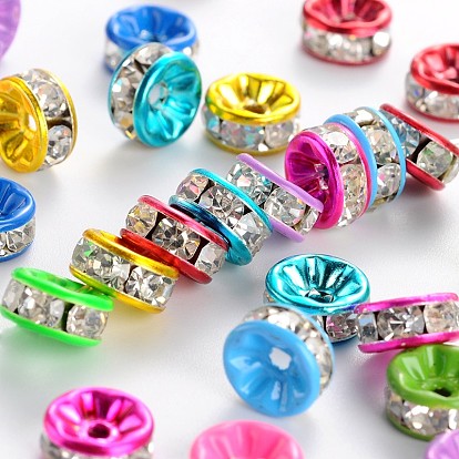 Painted Brass Rhinestone Spacer Beads, Grade A, Straight Edge, Rondelle, Mixed Color