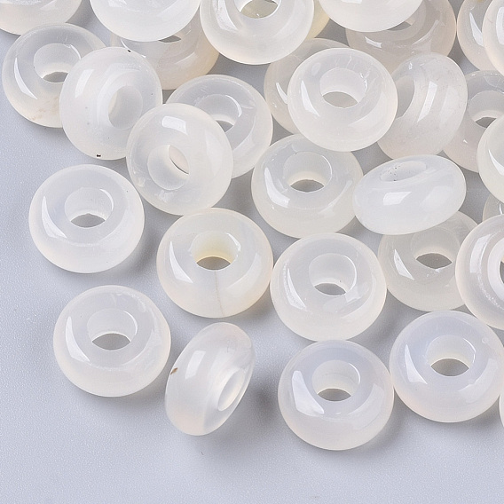 Natural White Agate European Beads, Large Hole Beads, Rondelle
