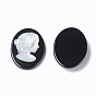 Natural Black Agate Cameo Cabochons, with Shell, Oval with Women Portrait