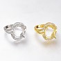 Adjustable Brass Micro Pave Clear Cubic Zirconia Finger Ring Components, 4 Claw Prong Ring Settings, Long-Lasting Plated, Oval