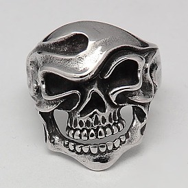 Anillos de la joyería del cráneo fresco de Halloween para hombres, 304 anillos de ancho de acero inoxidable