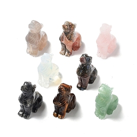 Natural & Synthetic Gemstone Carved Dog Statues Ornament, Home Office Desk Feng Shui Decoration