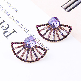 Colorful Rhinestone Hollow Fan-shaped Dangle Earrings for Fashionable Women