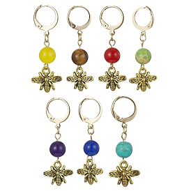 Alloy Bees Pendant Decoration, with Natural & Synthetic Gemstone Bead and 304 Stainless Steel Clasp