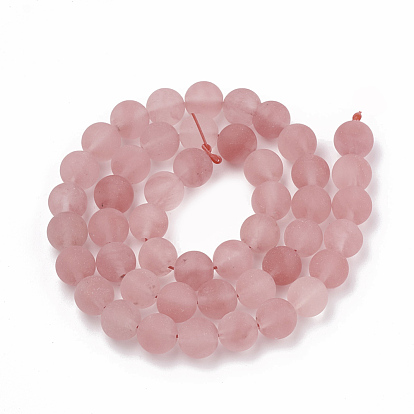 Cherry Quartz Glass Beads Strands, Frosted, Round