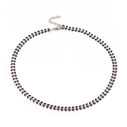 Collar de cadena de eslabones de trigo esmaltado, 304 joyas de acero inoxidable para mujer, color acero inoxidable