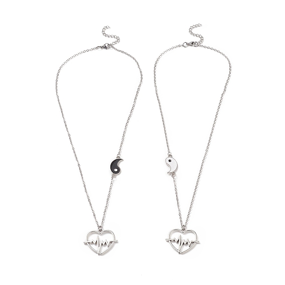 2шт 2 набор ожерелий для пары с цветной эмалью Инь Ян, Ожерелья из сплава с подвеской в виде сердца для любителей лучших друзей