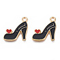 Rack Plating Alloy Enamel Pendants, Cadmium Free & Nickel Free & Lead Free, High-Heeled Shoes with Red Heart
