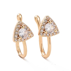 Clear Cubic Zirconia Triangle Cuff Earrings, Brass Non-piercing Jewelry for Women