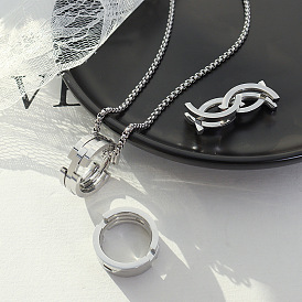 Комплект винтажного французского ожерелья с кольцами - комплект ожерелья из титановой стали стального цвета a292-p121