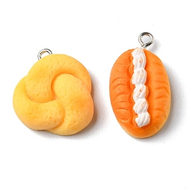 Opaque Resin Imitation Food Pendants, Bread Charms, with Platinum Tone Iron Loops