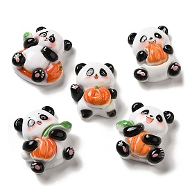 Cabochons décodés en résine opaque, panda avec citrouille, formes mixtes
