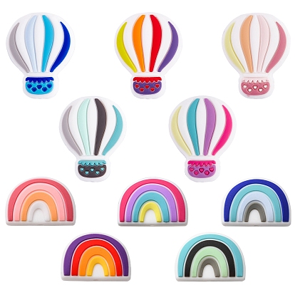 10 piezas 10 estilos perlas de silicona, para mordedores, en forma de arcoíris y globo aerostático