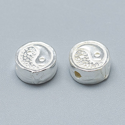 925 Sterling Silver Beads, Flat Round with Yin Yang