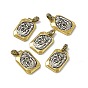 Rack Plating Brass Pendants, Cadmium Free & Lead Free & Nickle Free, Rectangle with Greece Coin Charm