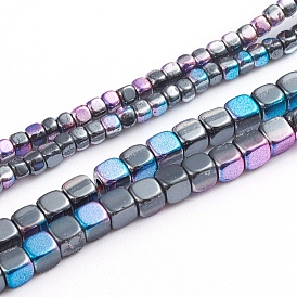 Electroplated Non-magnetic Synthetic Hematite Beads Strands, Half Plated, Cube
