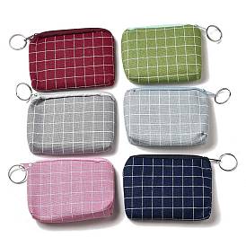 Tartan Print Cotton Cloth Wallets with Alloy Zipper, Rectangle with Iron Ring